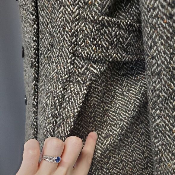 Vintage 90s y2k LEI Brown Herringbone Tweed Double Breasted Peacoat Pea Coat Md - Picture 3 of 7